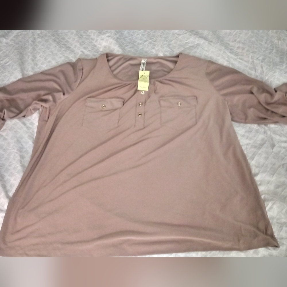 Per Sumption Women 3/4 Rolled Tab  Sleeve/Beige/Size 2XLg